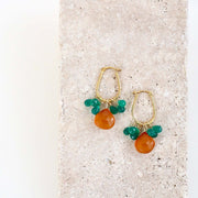Dark Orange Chalcedony & Green Onyx Gold Earrings