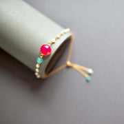 Hot Pink Chalcedony Adjustable Gemstone Bracelet