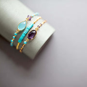 Aqua Blue Chalcedony Adjustable Gemstone Bracelet - Gold