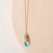 Aqua Blue Quartz Gold Raindrop Necklace