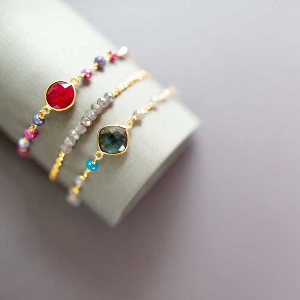 Bracelet Stacking Set: Ruby Red Sapphire Quartz and Labradorite