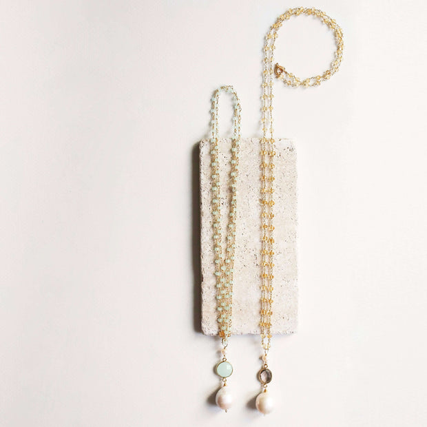 Aqua Chalcedony Pearl Convertible Necklace