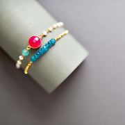 Bracelet Stacking Set: Hot Pink Chalcedony and Neon Apatite Stones