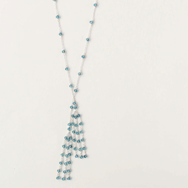 Silver Ballet Lariat Necklace in London Blue Quartz