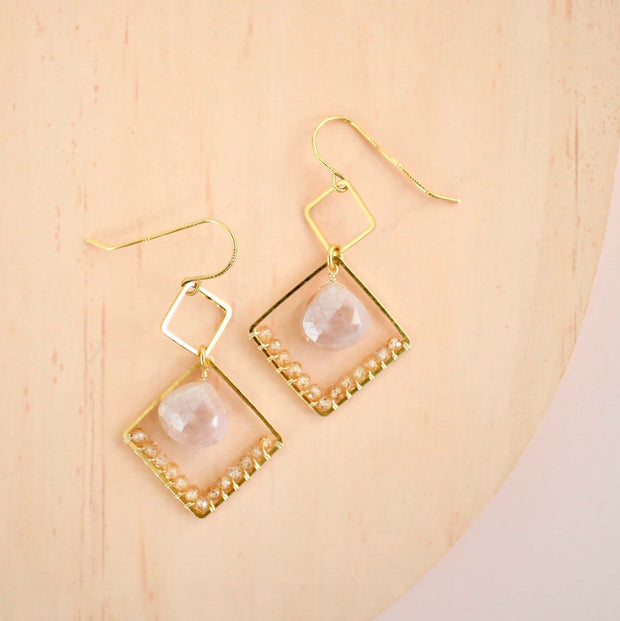 Peach Moonstone Triangle Earrings