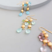 Aqua Chalcedony & Peridot Gold Drop Earrings