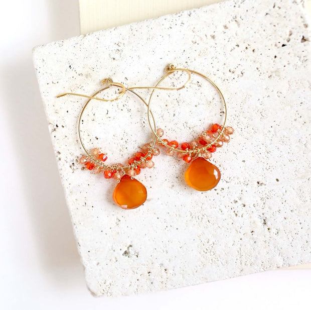 Dark Orange Chalcedony Swing Earrings