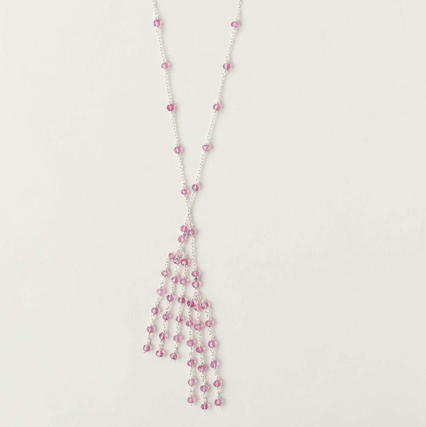 Silver Ballet Lariat Necklace in Pink Tourmaline