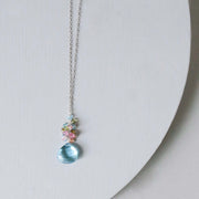Aqua Blue Quartz Gold Raindrop Necklace