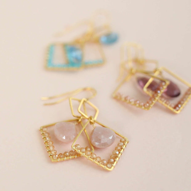 Aquamarine Quartz Gold Geometric Earrings