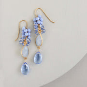 Dark Blue Chalcedony Bezel Cluster Earrings