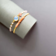 Bracelet Stacking Set: Opal Quartz & Pink Coral Stones