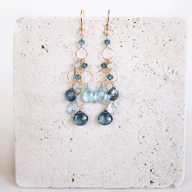 Iolite & Aquamarine Silver Waterfall Earrings
