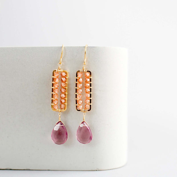 Pink Rhodolite Garnet Wire-Wrapped Parallel Earrings