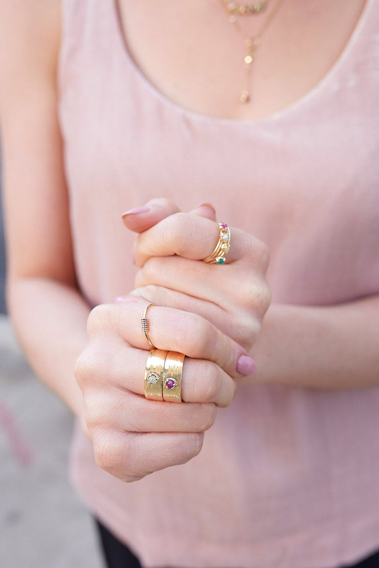 "Claw" 14K Gold  3 Prong Stackable Ring with Freshwater Pearl size 5