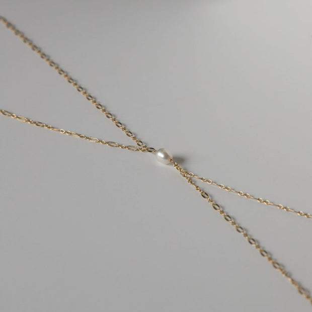 Y Gemstone Necklace - Pearl