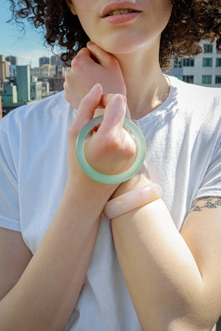 Pond — Cyan Skinny Round Jade Stone Bangle