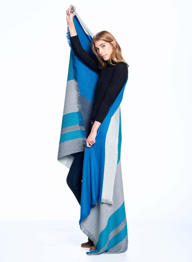 Reversible  Alpaca Throw Blanket- Blue Nile