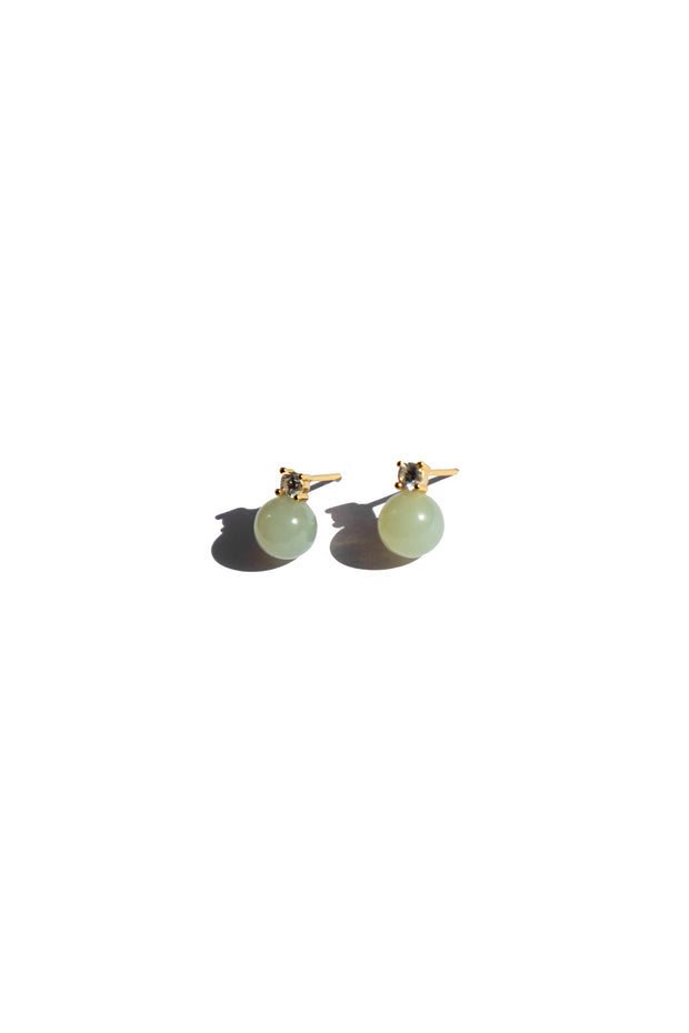 Esther — Green jade and zircon stud earrings