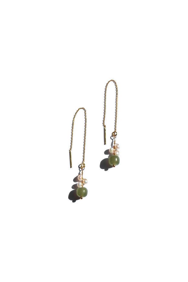 Madeleine — Jade and freshwater pearl drop earrings