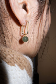 Pin — Green jade bead gold earrings