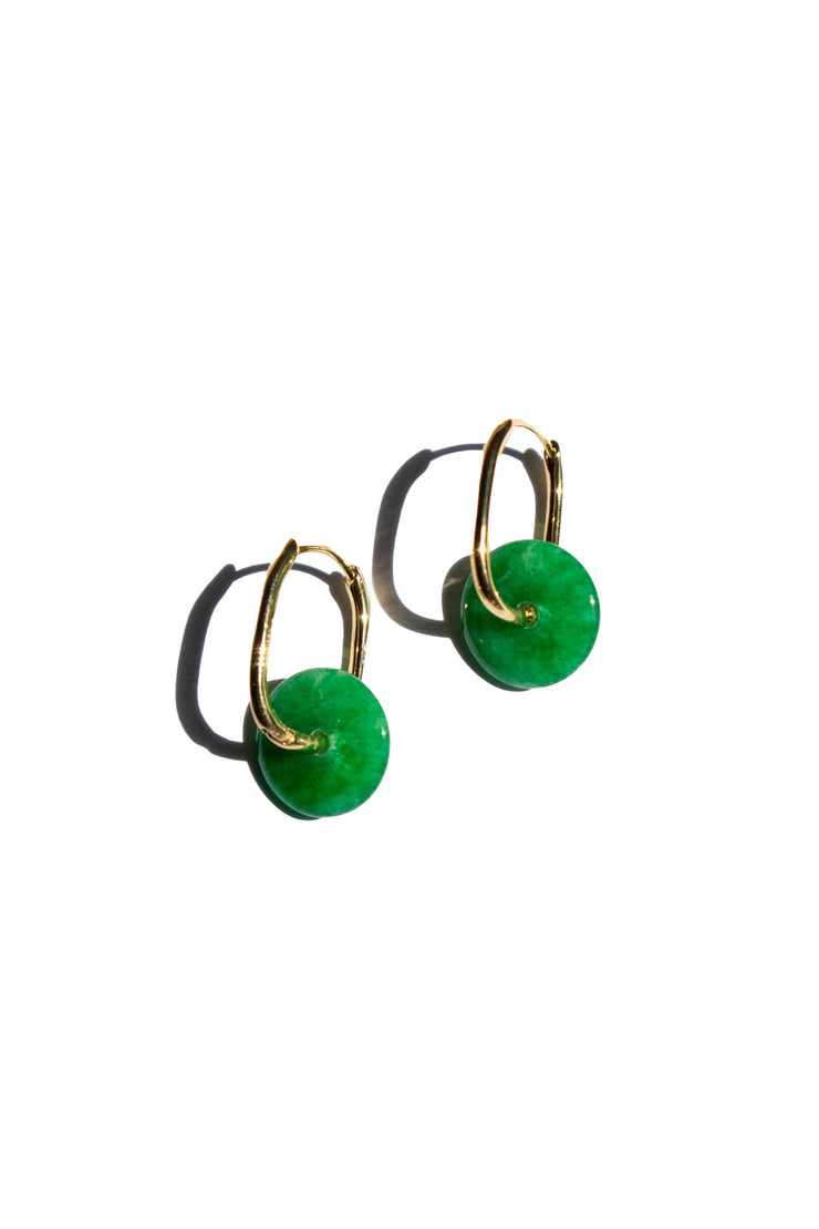 Willow — Green Jade Stone Hoop Earrings