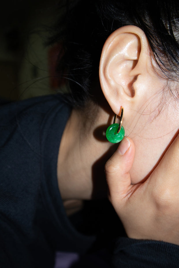 Willow — Green jade stone hoop earrings