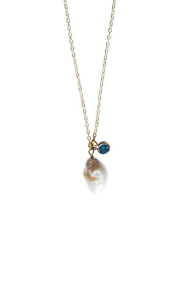 Skylar — Baroque pearl and blue zircon necklace