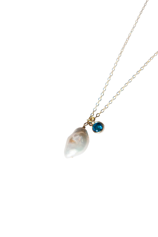 Skylar — Baroque pearl and blue zircon necklace