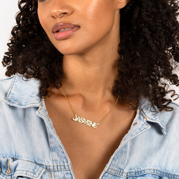 Diamond Cut Block Name Necklace