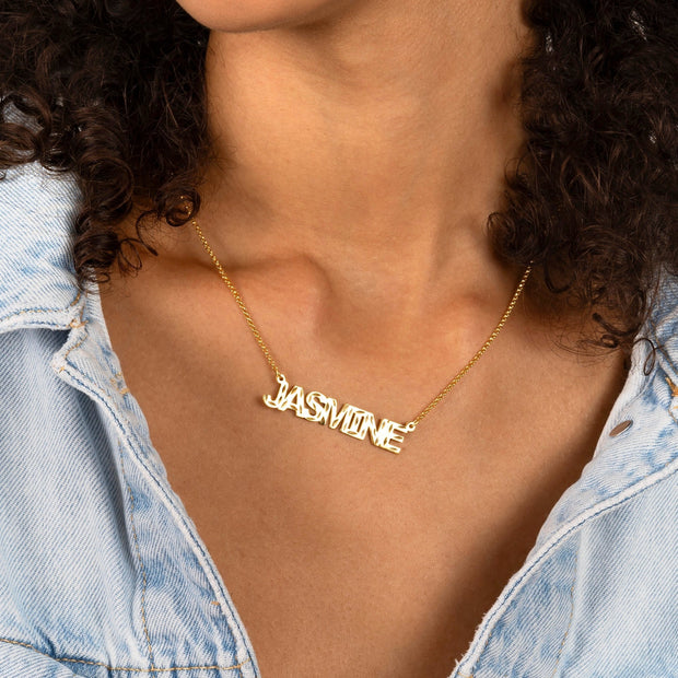 Diamond Cut Block Name Necklace