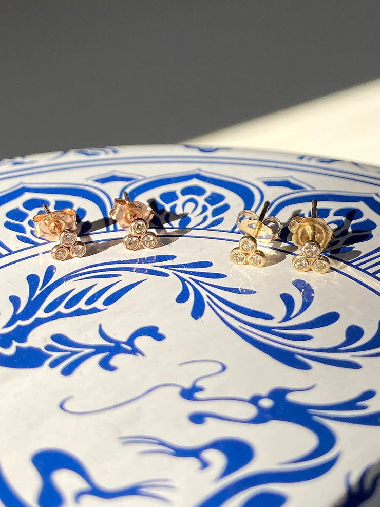 14K White or Rose Gold Petite Triple Bezel Diamond Stud Earrings
