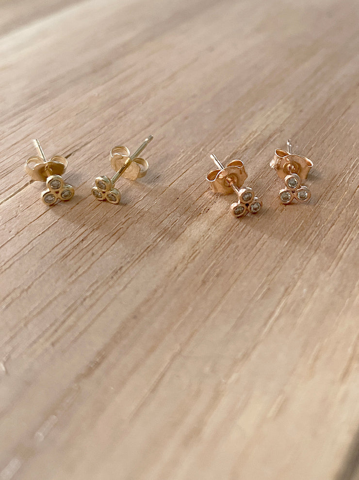 14K White or Rose Gold Petite Triple Bezel Diamond Stud Earrings