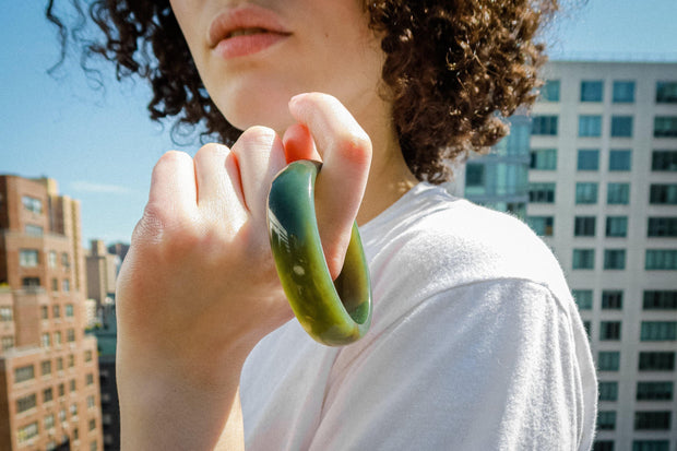 Turtle — Dark green jade stone bangle