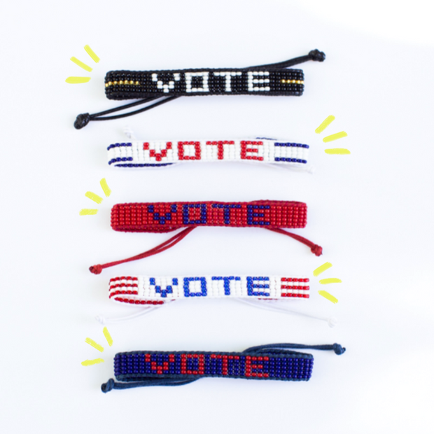 Woven VOTE Bracelet - White/Red/Blue