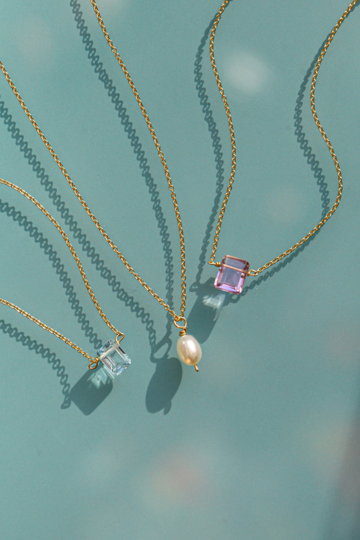 Aquamarine Emerald Cut Necklace