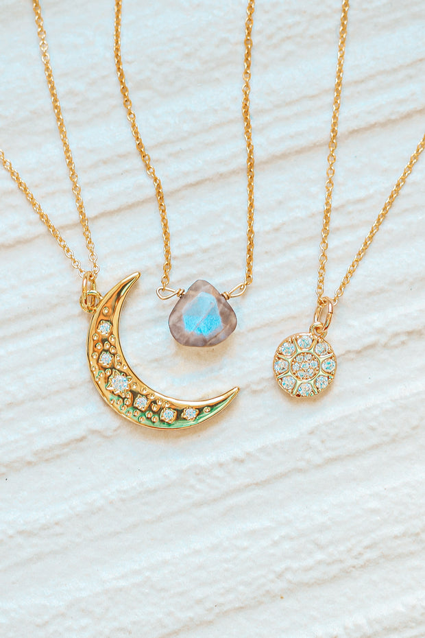 Pave Moon Charm Necklace