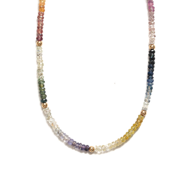 Rainbow Sapphire  and Gold Beaded Gemstone Paz Necklace